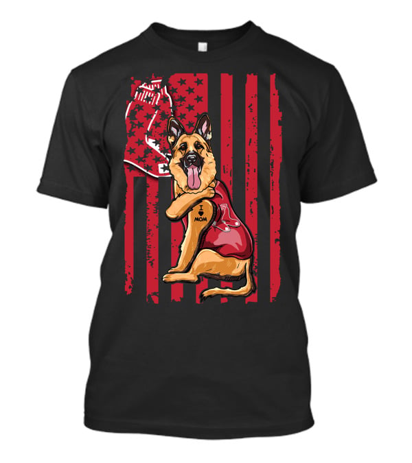 German Shepherd Boston Red Sox I Love Mom Baseball Bat And Glove T-Shirt