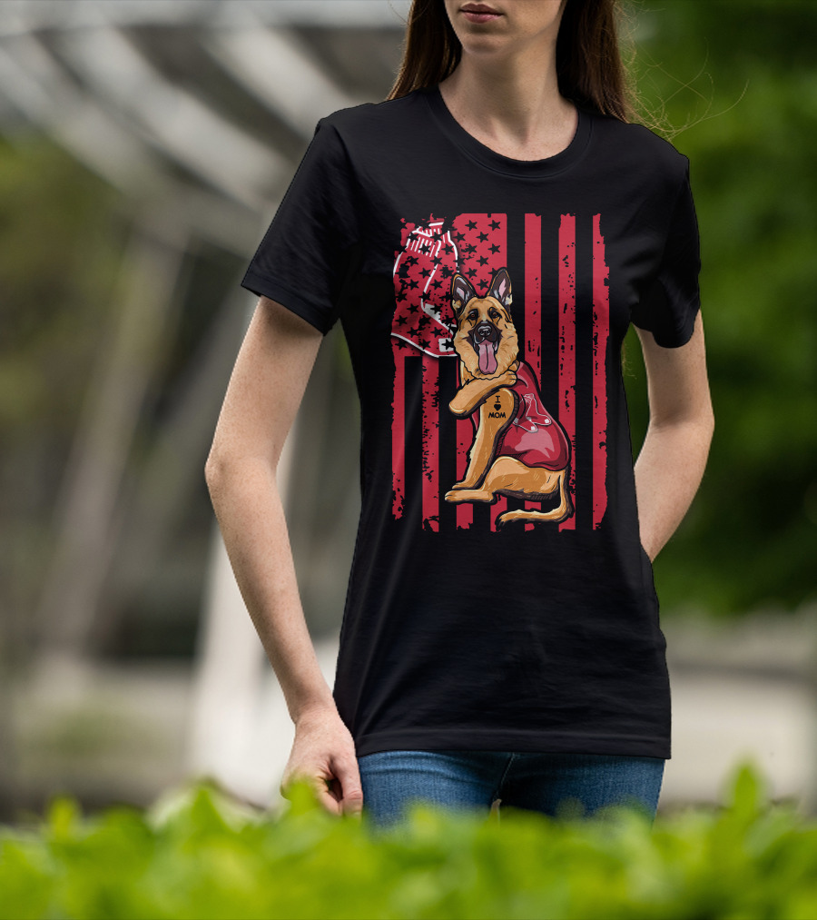 German Shepherd Boston Red Sox I Love Mom Baseball Bat And Glove T-Shirt