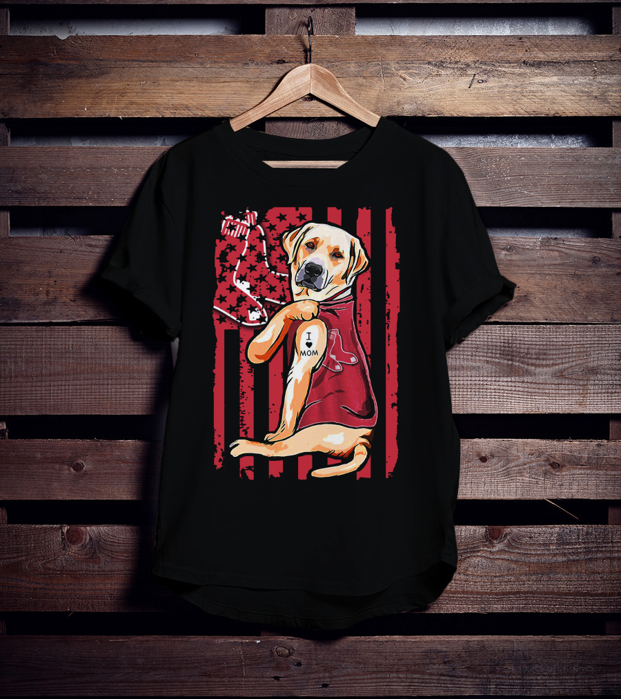 Labrador Retriever I Love Mom Boston Red Sox T-Shirt