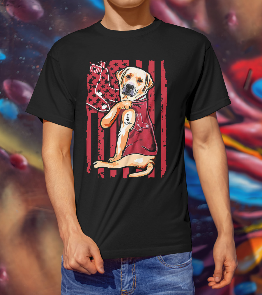 Labrador Retriever I Love Mom Boston Red Sox T-Shirt