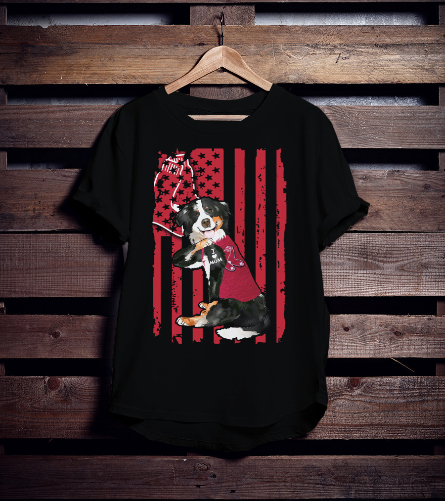 Border Collie I Love Mom Boston Red Sox Baseball Patriotic T-Shirt