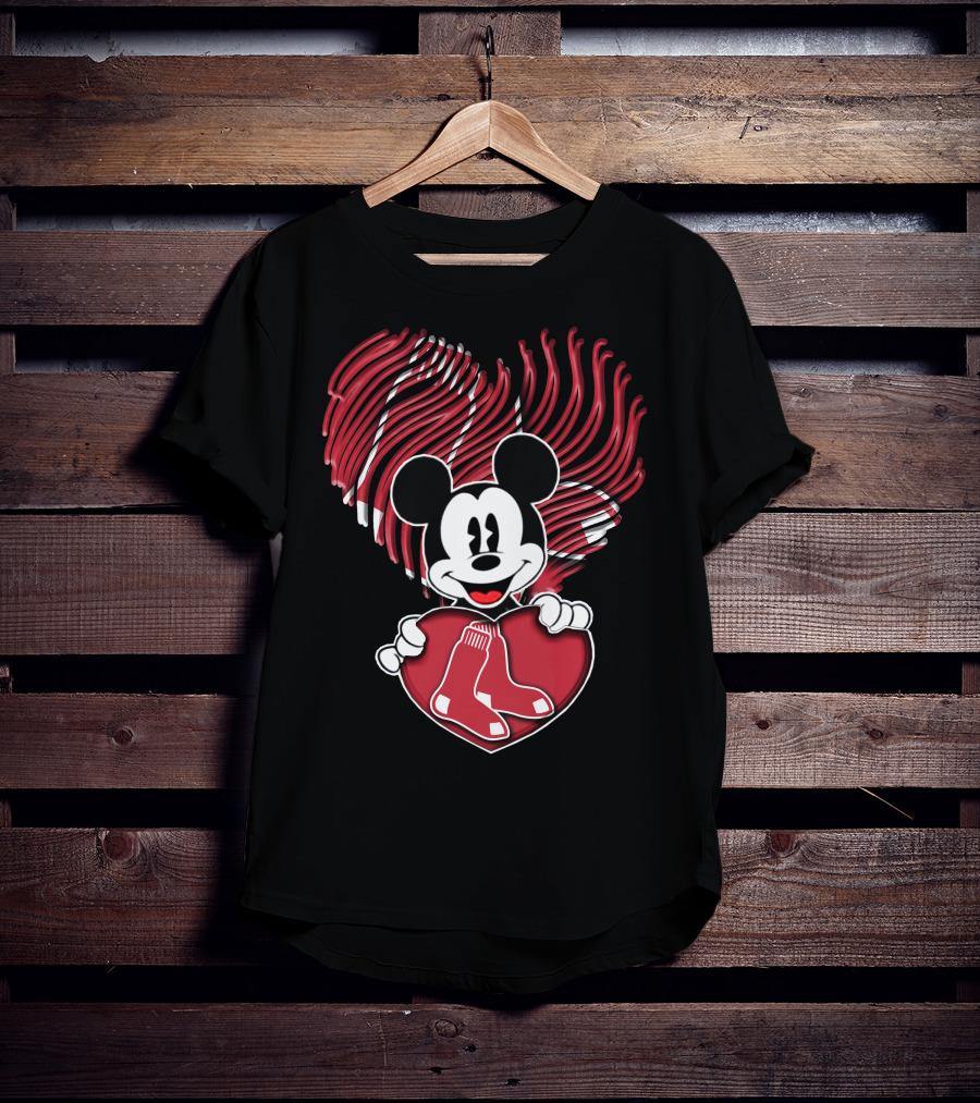 Mickey Red Sox Heart Fingerprint T-Shirt