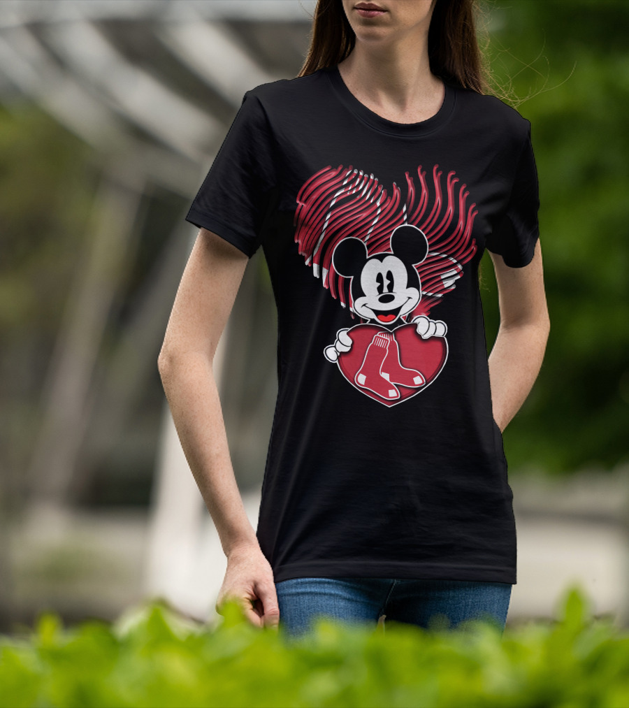 Mickey Red Sox Heart Fingerprint T-Shirt