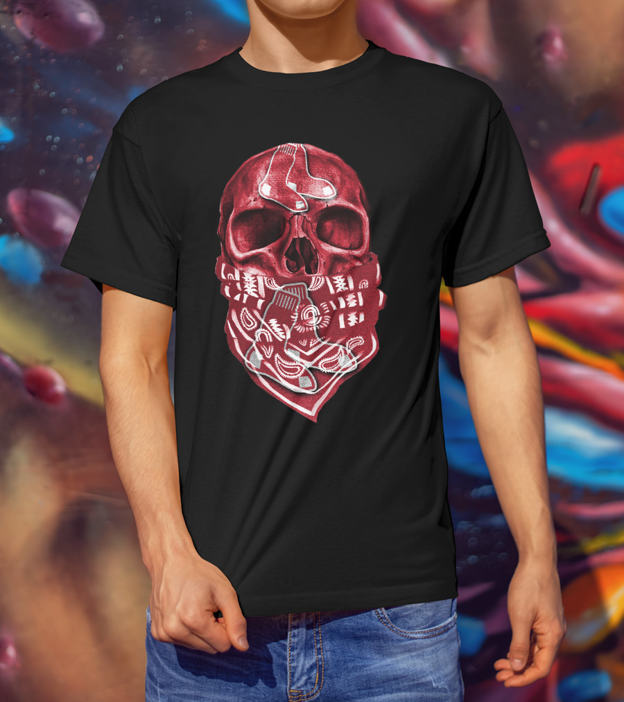Skull With Bandana Boston Red Sox T-Shirt
