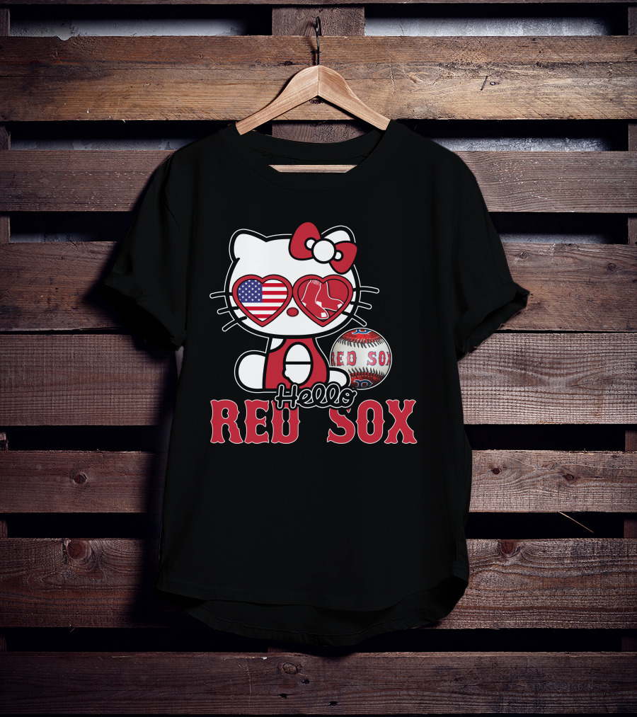 Hello Kitty Red Sox American Heart Baseball Fan T-Shirt