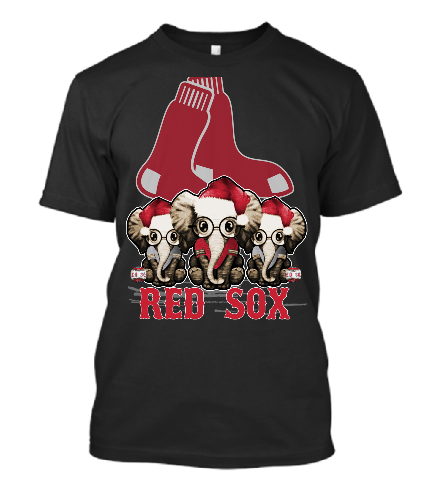 Elephan Xmas Red Sox Santa Hat Trio T-Shirt