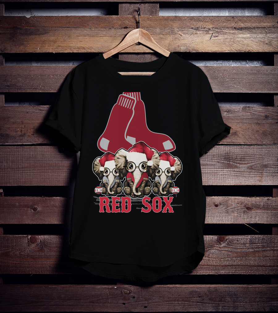 Elephan Xmas Red Sox Santa Hat Trio T-Shirt