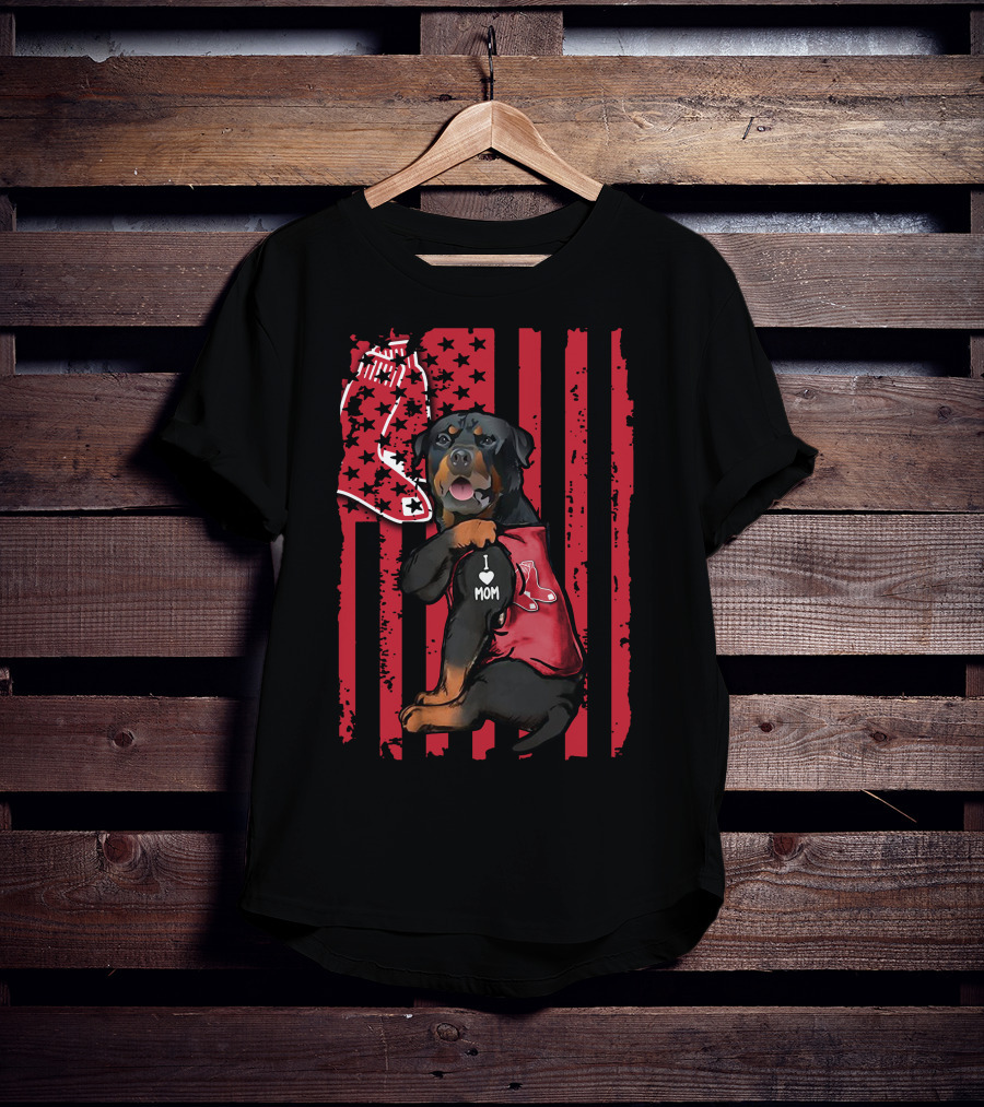 Boston Red Sox Rottweiler I Love Mom T-Shirt