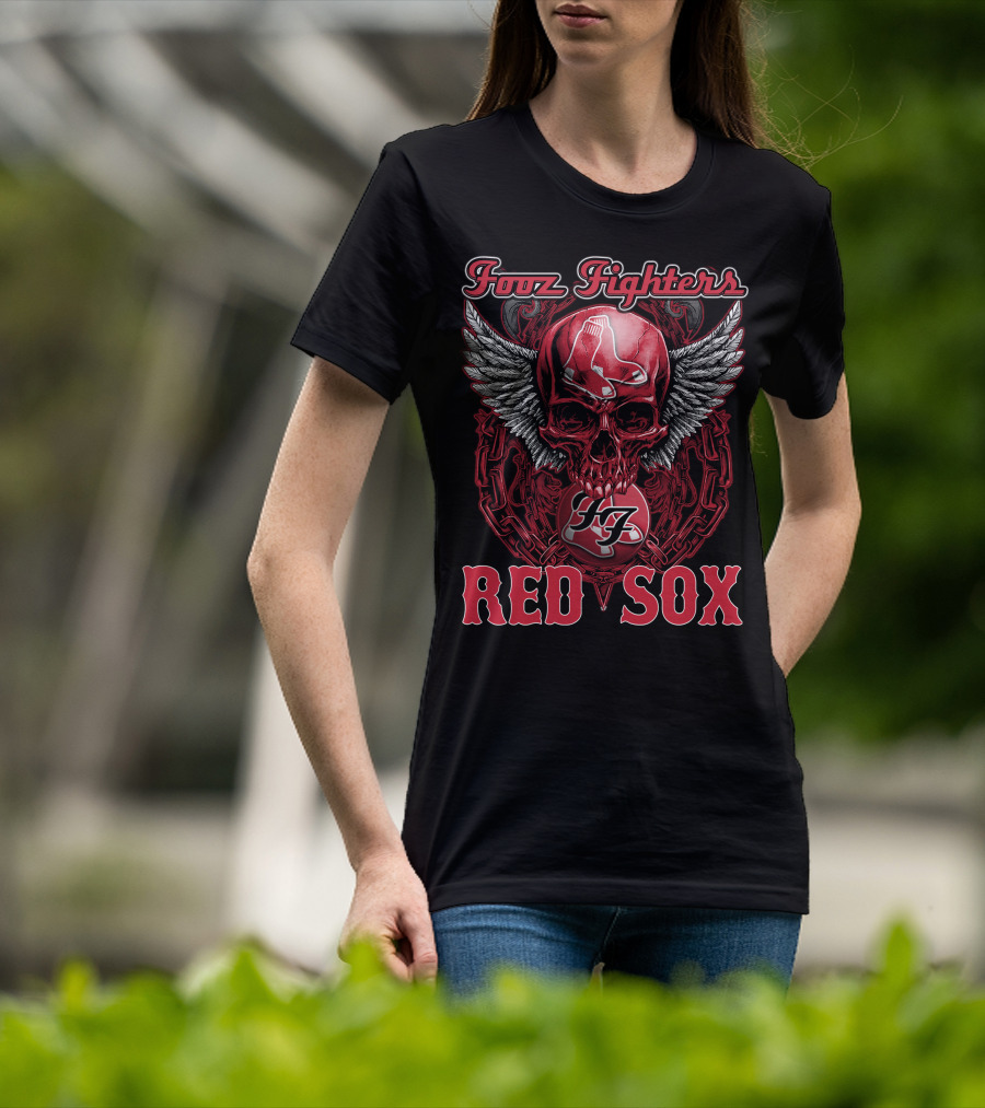 Fooz Fighters Ff Boston Red Sox Skull Wings Chains T-Shirt