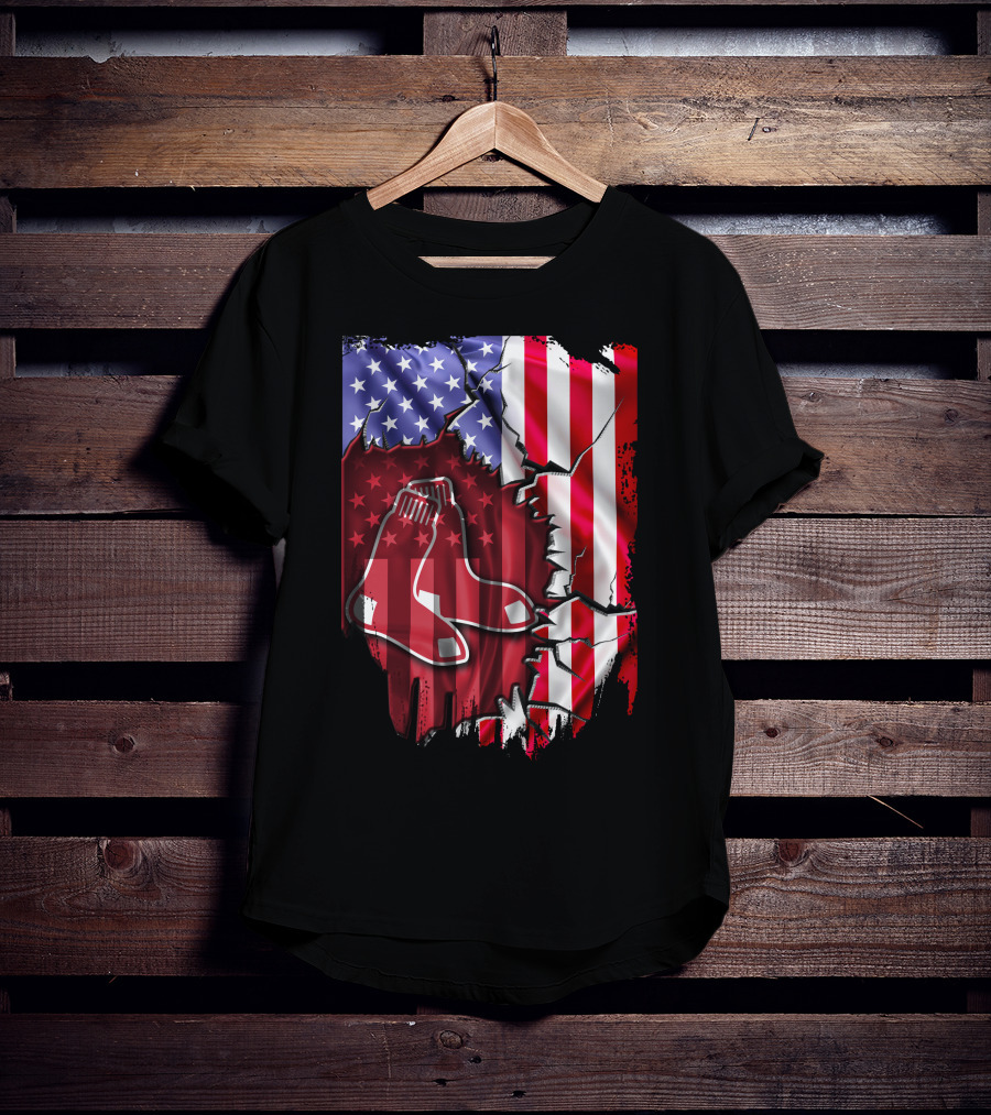 Flag Boston Red Sox American Stars And Stripes Patchwork T-Shirt
