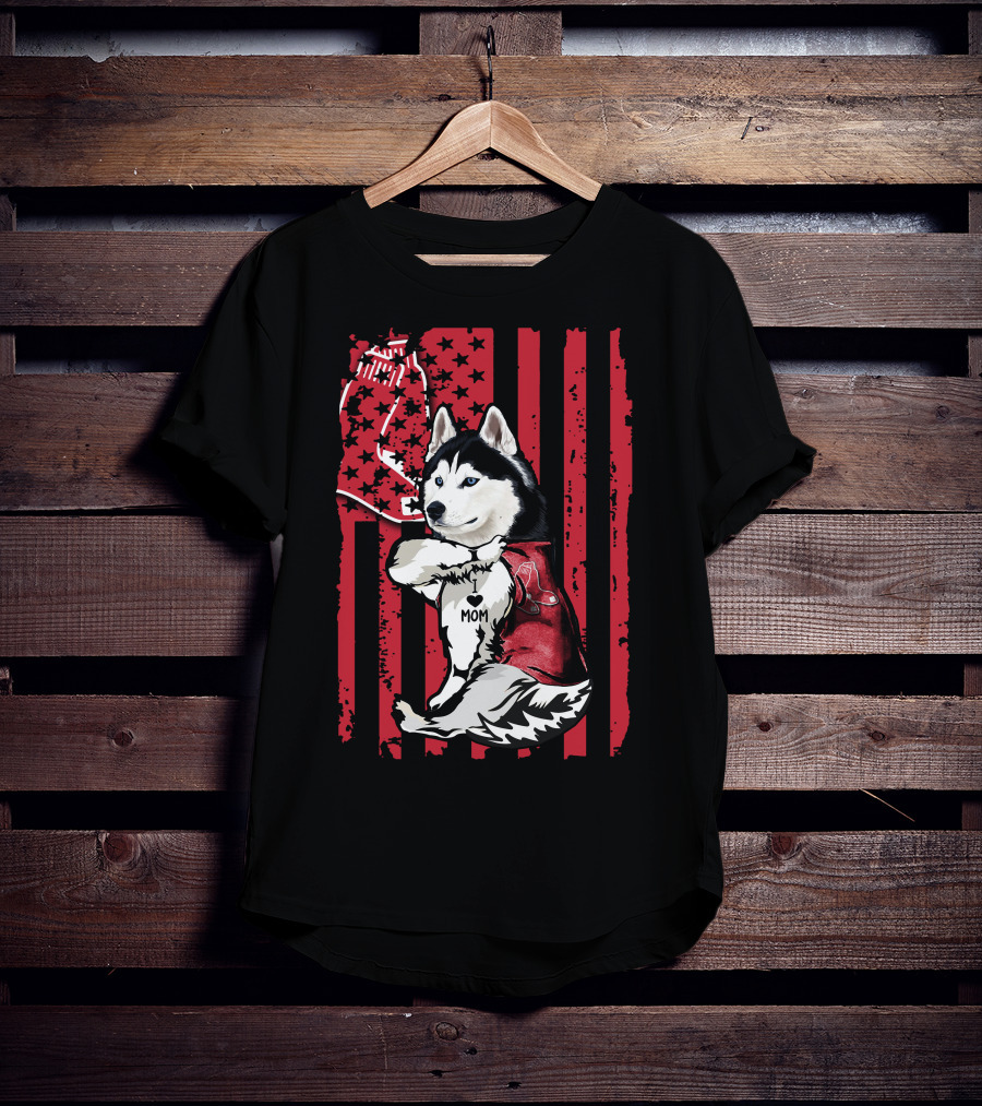 Siberian Husky Boston Red Sox I Love Mom T-Shirt