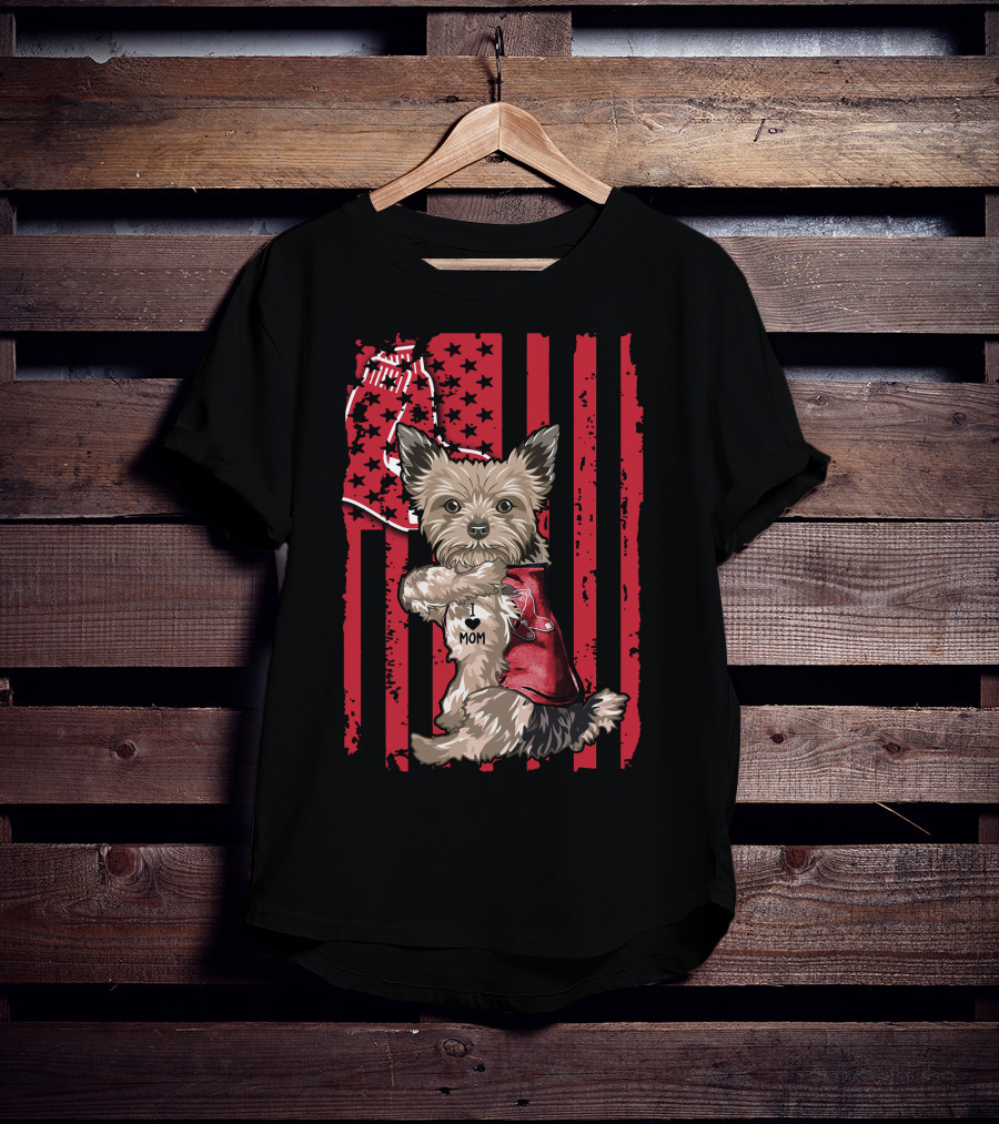 Yorkshire Terrier I Love Mom Red Sox Flag T-Shirt