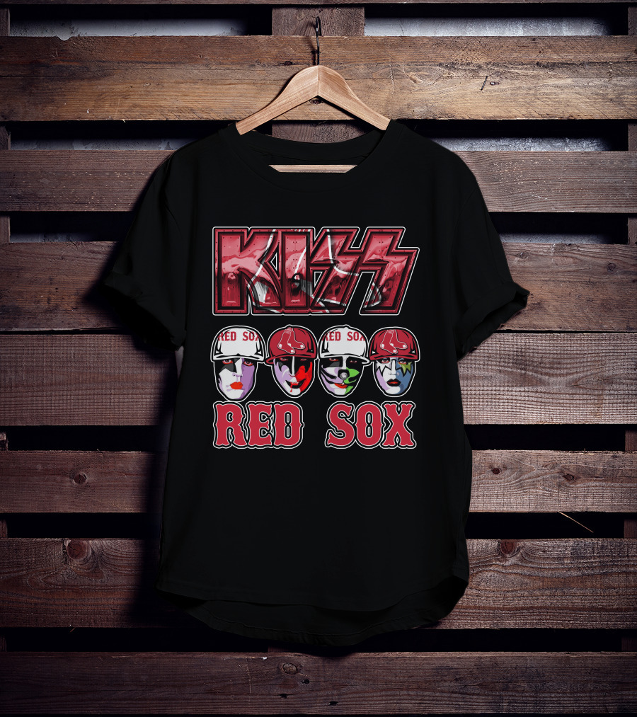 KISS Boston Red Sox Faces In Makeup And Hats T-Shirt