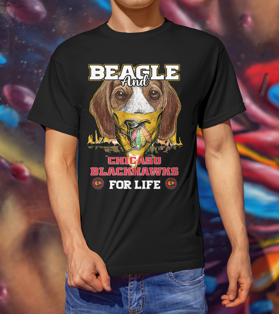 Beagle And Chicago Blackhawks For Life With Iconic T-Shirt