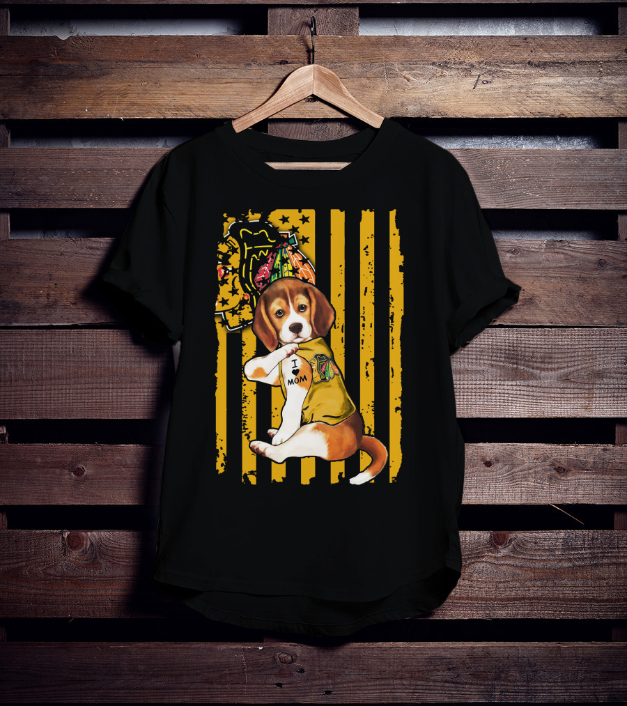 Beagle I Love Mom Chicago Blackhawks T-Shirt