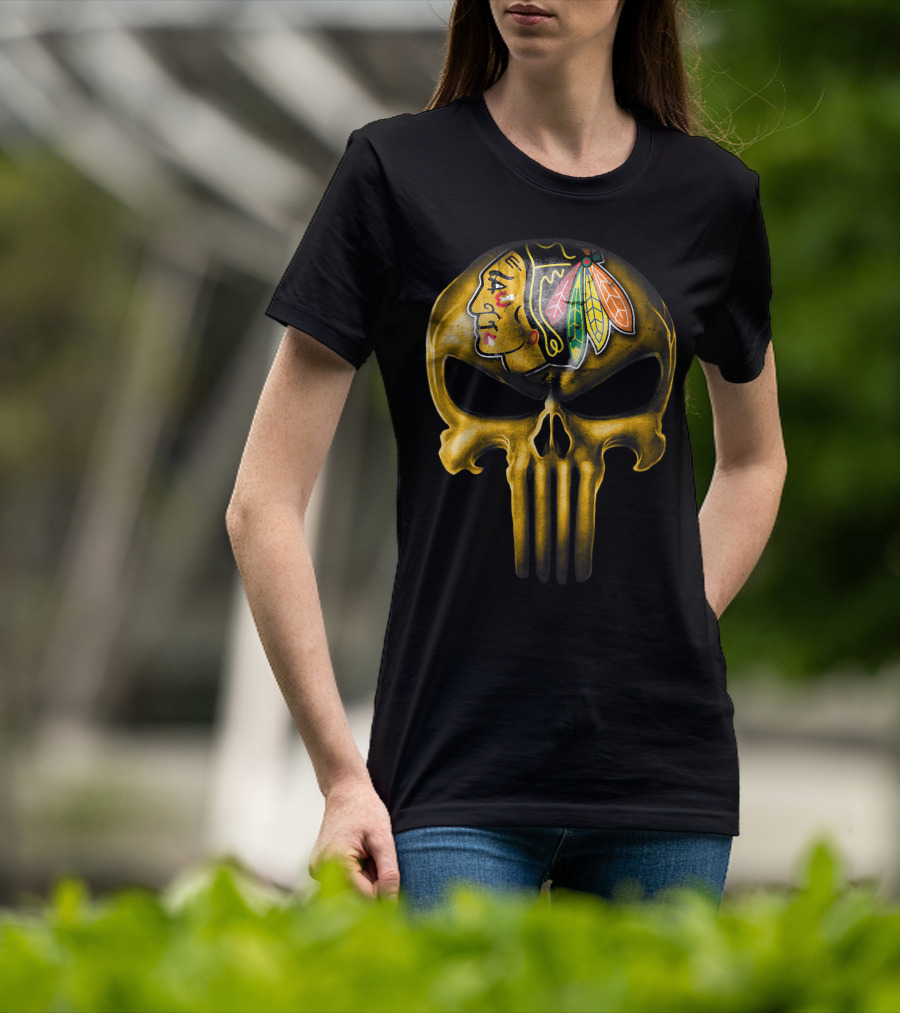 Skull Chicago Blackhawks Punisher Fusion T-Shirt