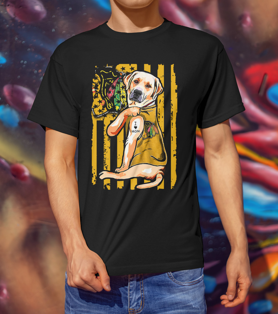Labrador Retriever I Love Mom Chicago Blackhawks Stripes T-Shirt