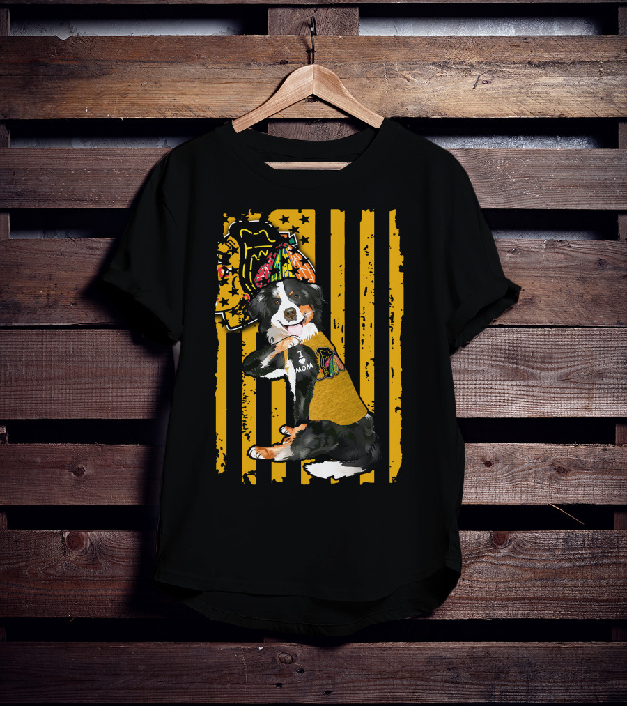 Border Collie I Love Mom Chicago Blackhawks Striped Party Hat T-Shirt