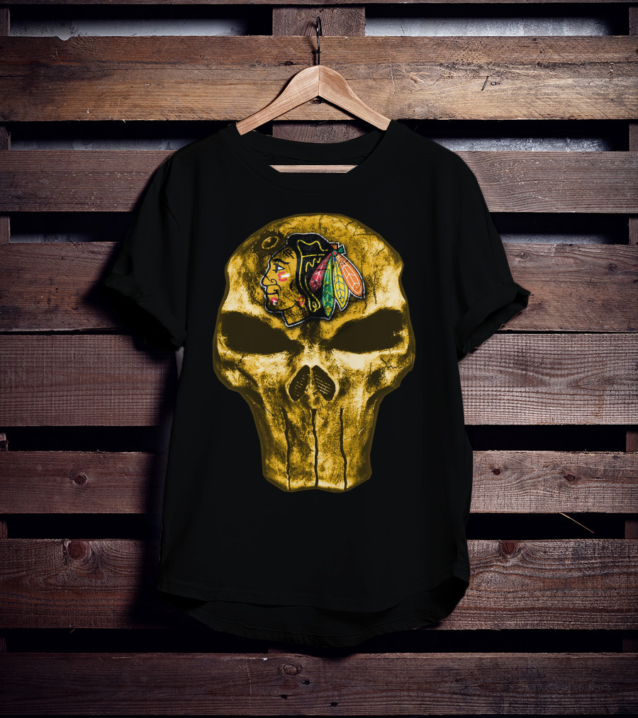 Skull Chicago Blackhawks Logo Fusion T-Shirt