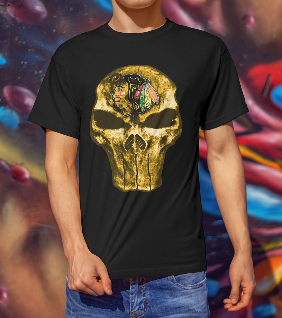 Skull Chicago Blackhawks Logo Fusion T-Shirt
