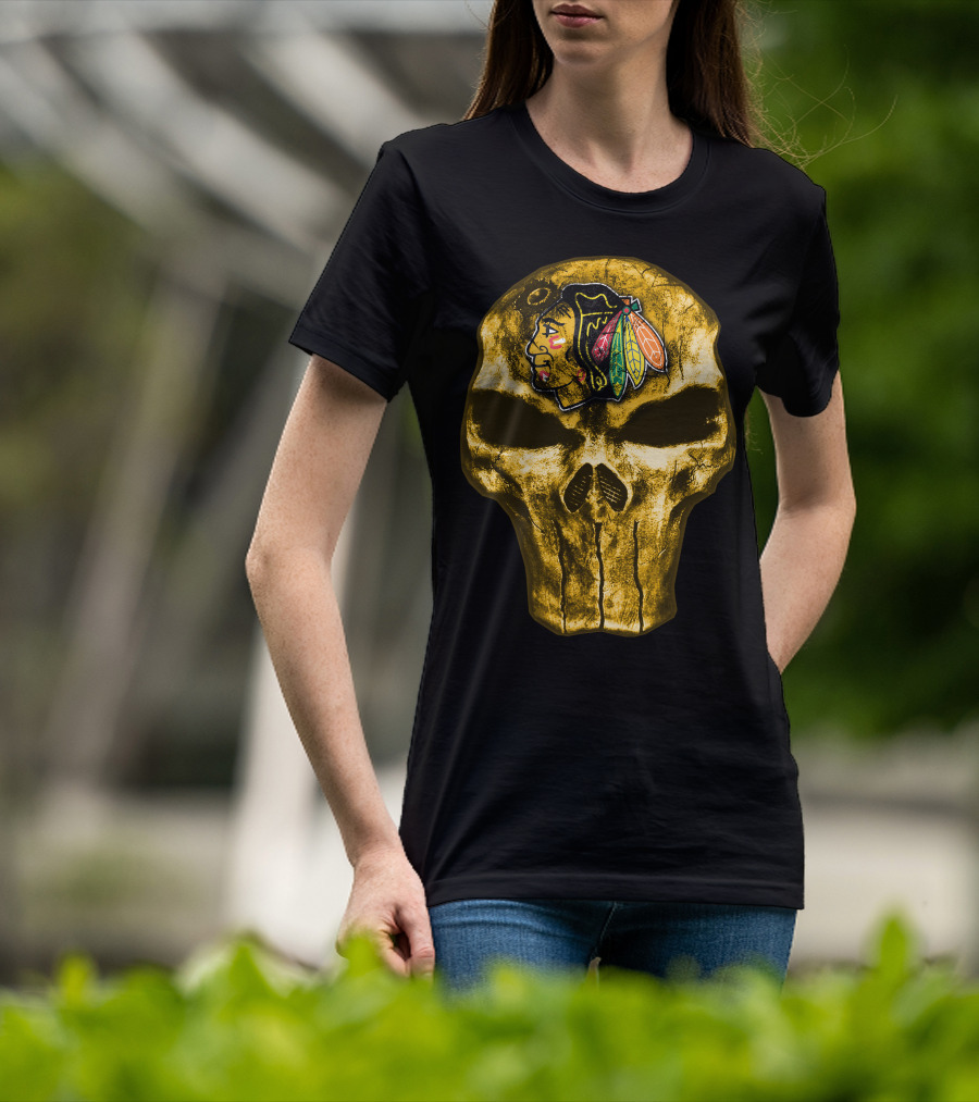 Skull Chicago Blackhawks Logo Fusion T-Shirt