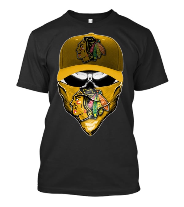 Skull Chicago Blackhawks Logo Hat And Bandana T-Shirt
