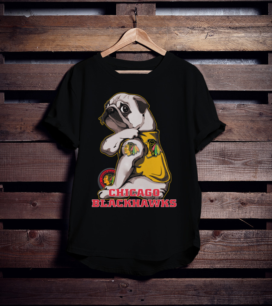 Chicago Blackhawks Pug Wearing Team T-Shirt