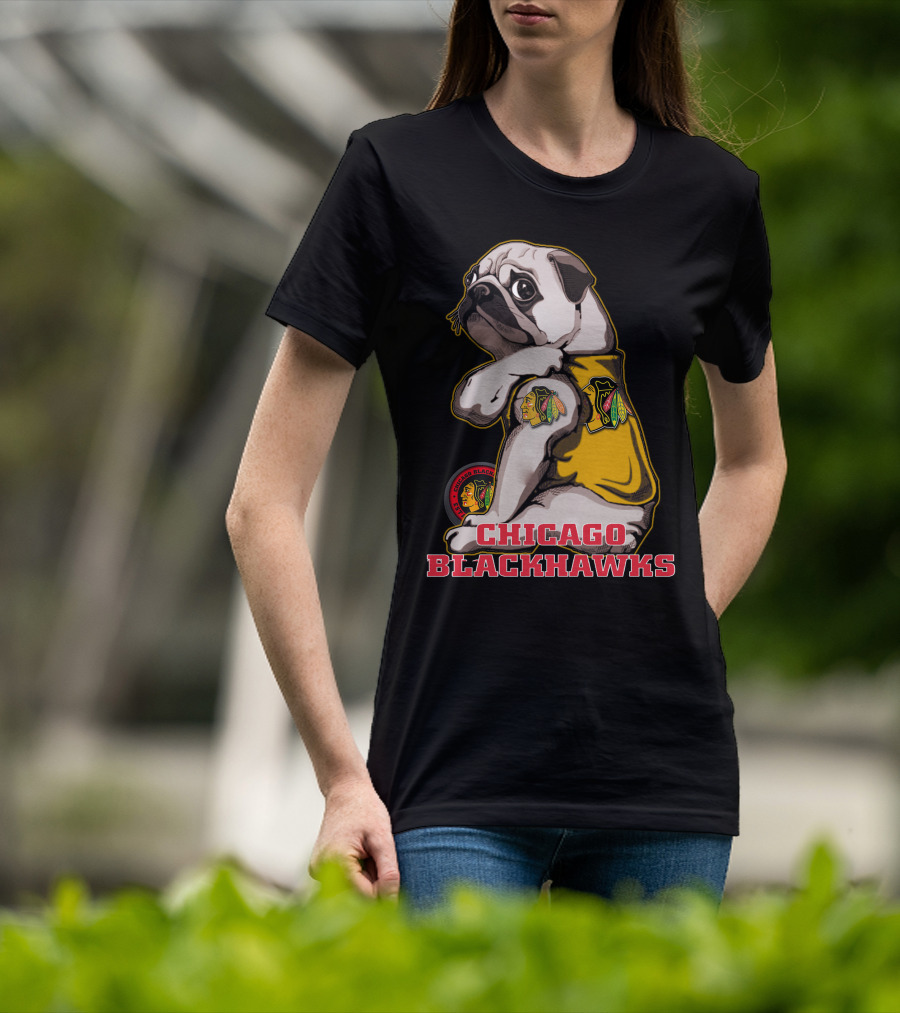 Chicago Blackhawks Pug Wearing Team T-Shirt