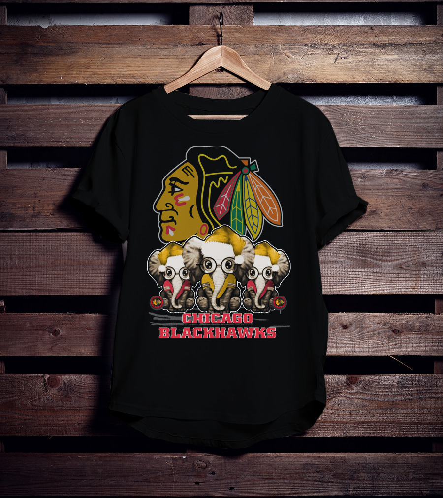 Chicago Blackhawks Xmas Elephant Trio T-Shirt