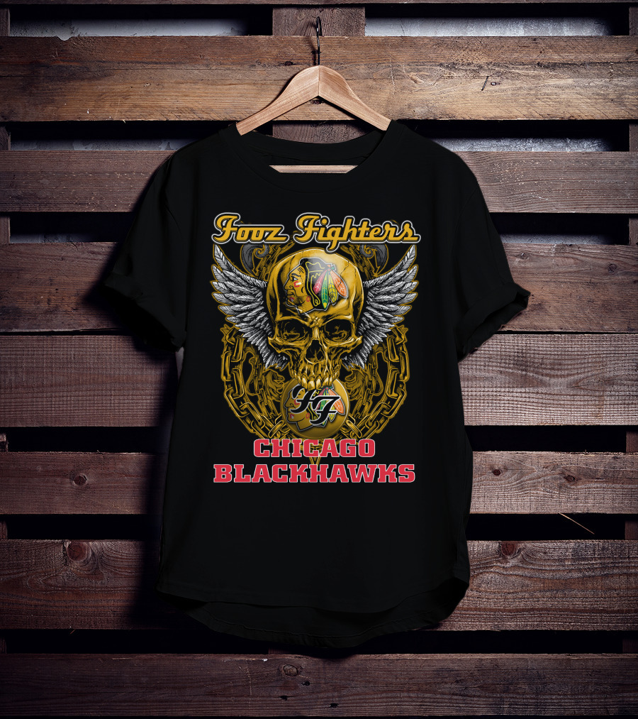 Foo Fighters Chicago Blackhawks Skull Winged T-Shirt