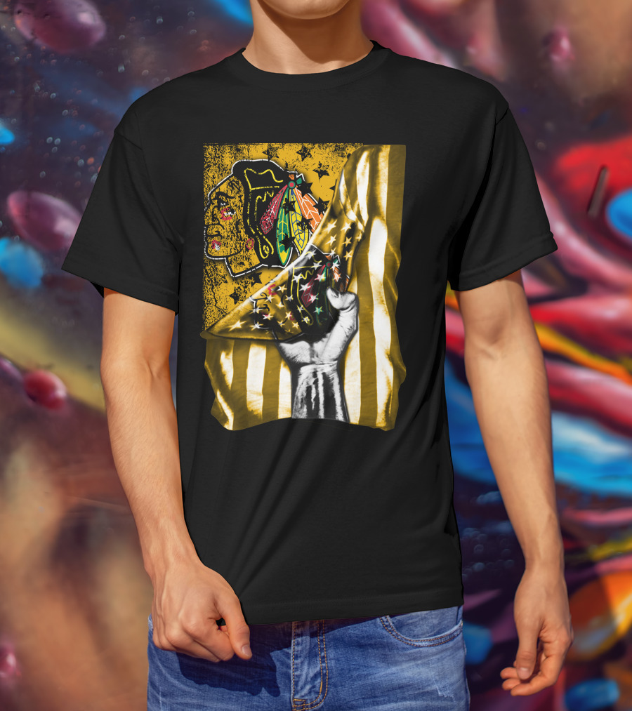 Flag Chicago Blackhawks Stars And Stripes Iconic T-Shirt