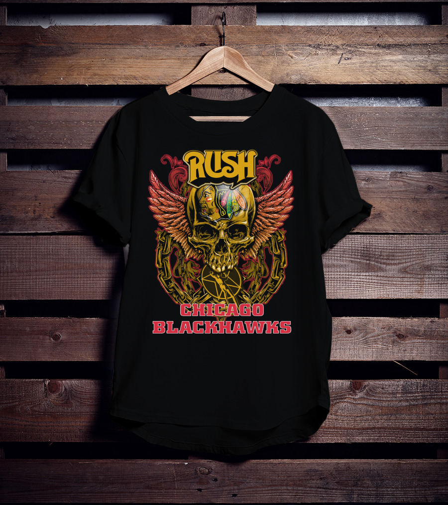 Rush Chicago Blackhawks Skull Wings T-Shirt