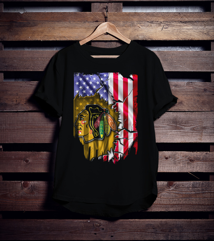 Flag Chicago Blackhawks American T-Shirt