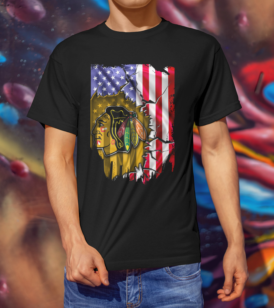 Flag Chicago Blackhawks American T-Shirt