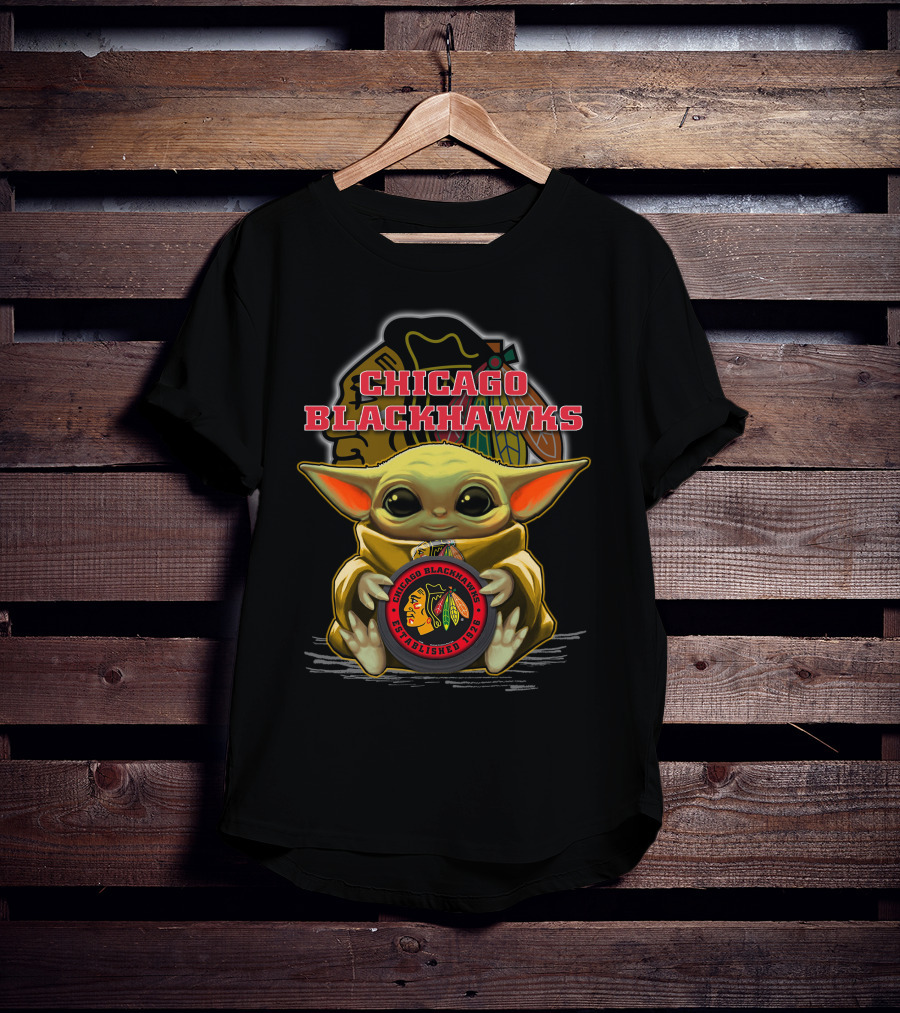 Yoda Holding Chicago Blackhawks Puck T-Shirt