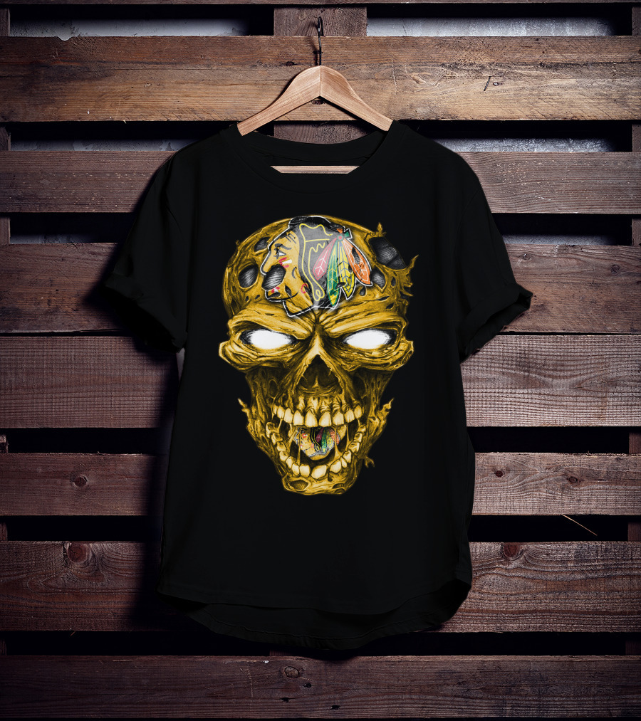 Skull Chicago Blackhawks Head T-Shirt