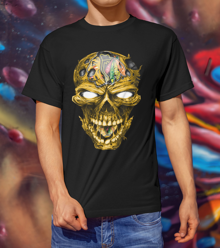 Skull Chicago Blackhawks Head T-Shirt