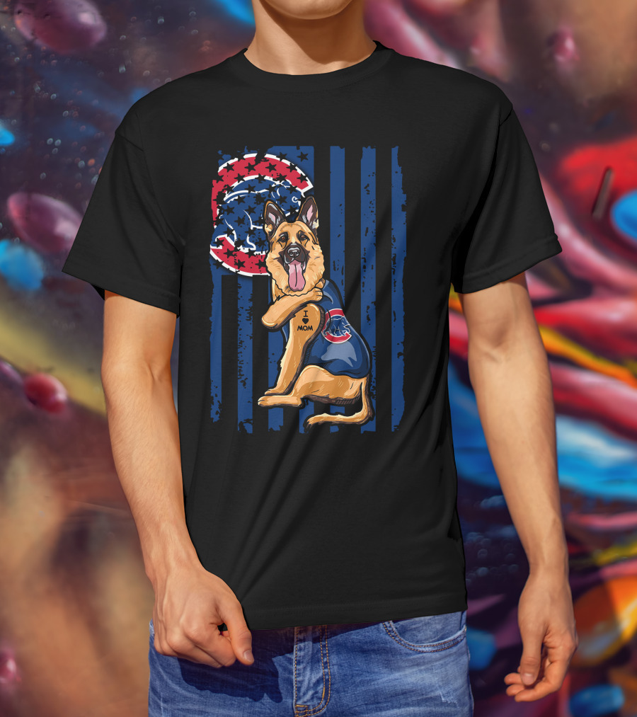 German Shepherd I Love Mom Chicago Cubs Fan T-Shirt