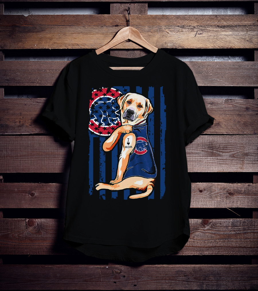 Labrador Retriever I Love Mom Tattoo Chicago Cubs Stripes T-Shirt