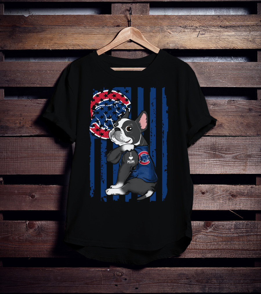 Boston Terrier Cubs I Love Mom Baseball Fan T-Shirt