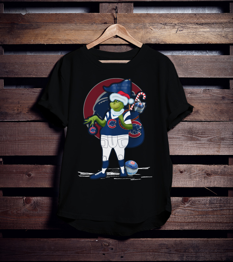 Grinchxmas Chicago Cubs Christmas Spirit With Santa Hat And Candy Cane T-Shirt