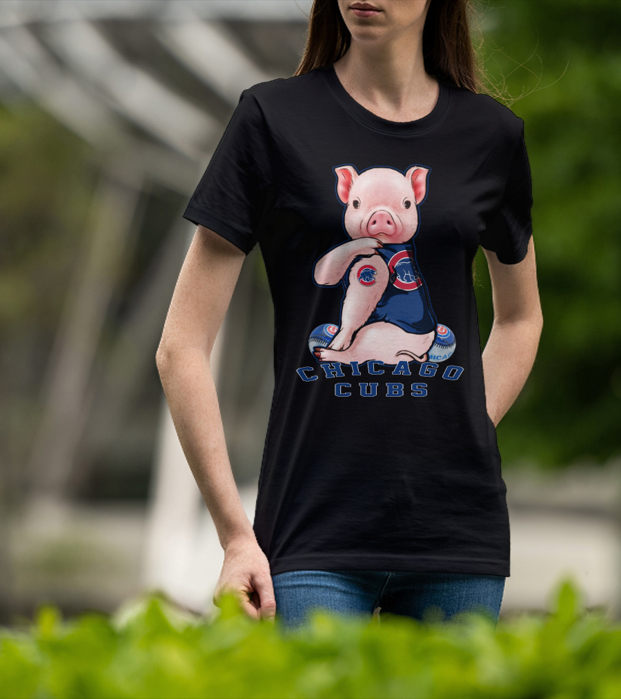 Chicago Cubs Pig With Logo And Baseball Elements T-Shirt