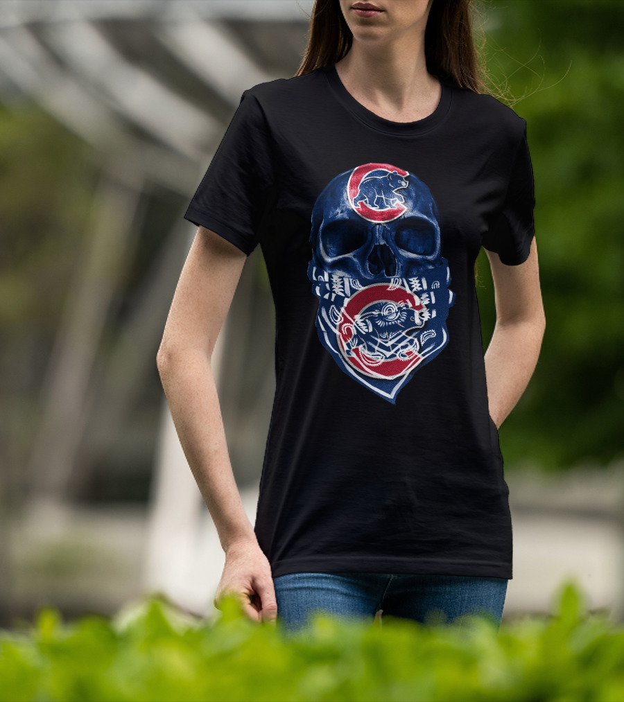Chicago Cubs Skull Bandana Bear T-Shirt