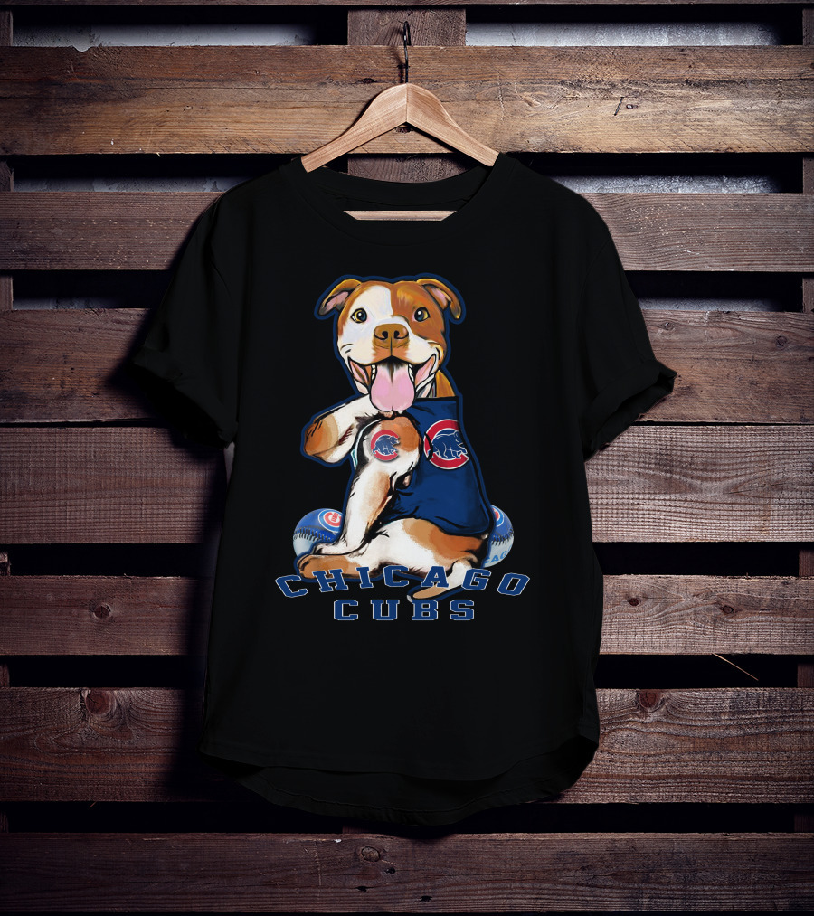 Pittbull Chicago Cubs Mascot With Baseballs T-Shirt