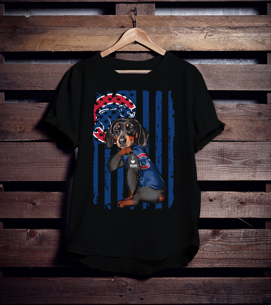 I Love Mom Dachshund Chicago Cubs American Flag T-Shirt