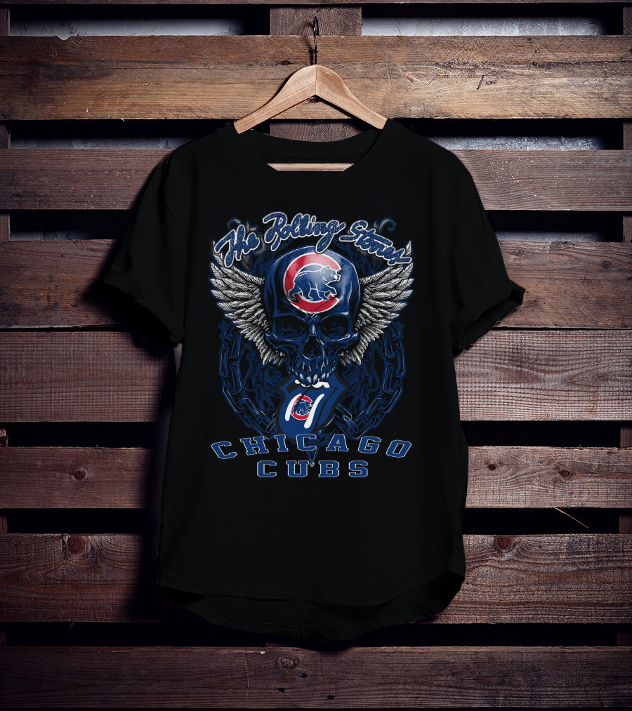 The Rolling Stones Chicago Cubs Skull Wings Logo Mashup T-Shirt