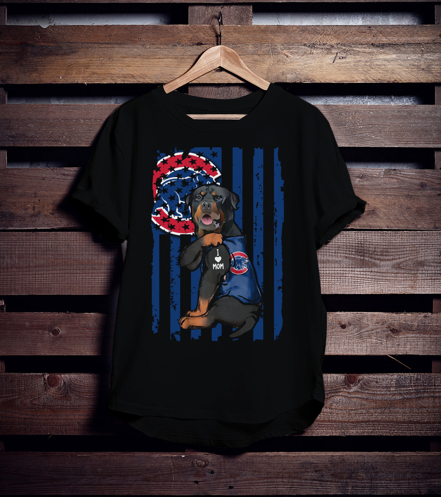 Rottweiler I Love Mom Chicago Cubs Blue Stripes T-Shirt