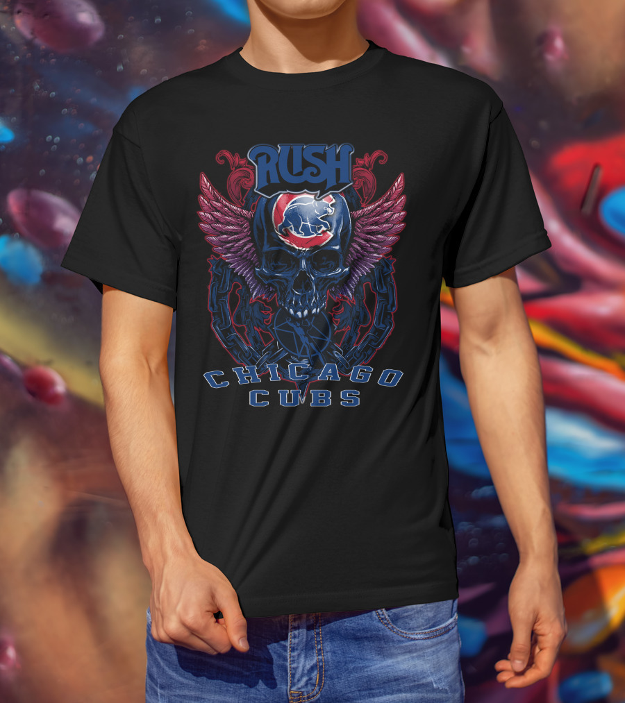 Rush Chicago Cubs Skull Wings Baseball T-Shirt