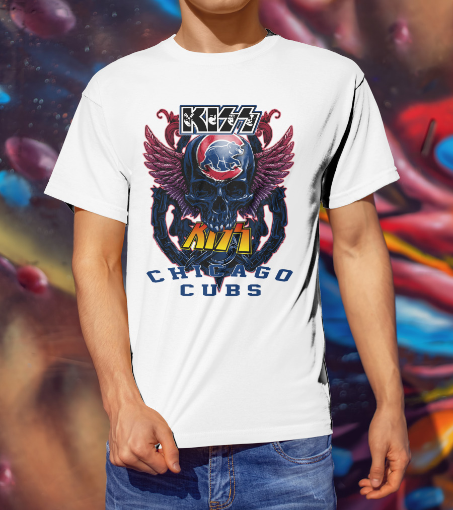 Kiss Chicago Cubs Skull Wings T-Shirt