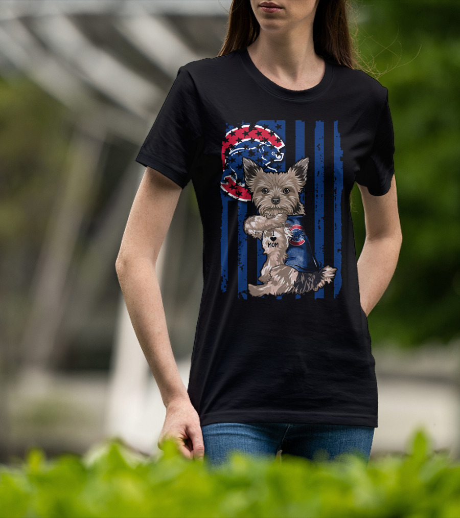 Yorkshire Terrier Wearing Chicago Cubs Vest With I Love Mom Message T-Shirt